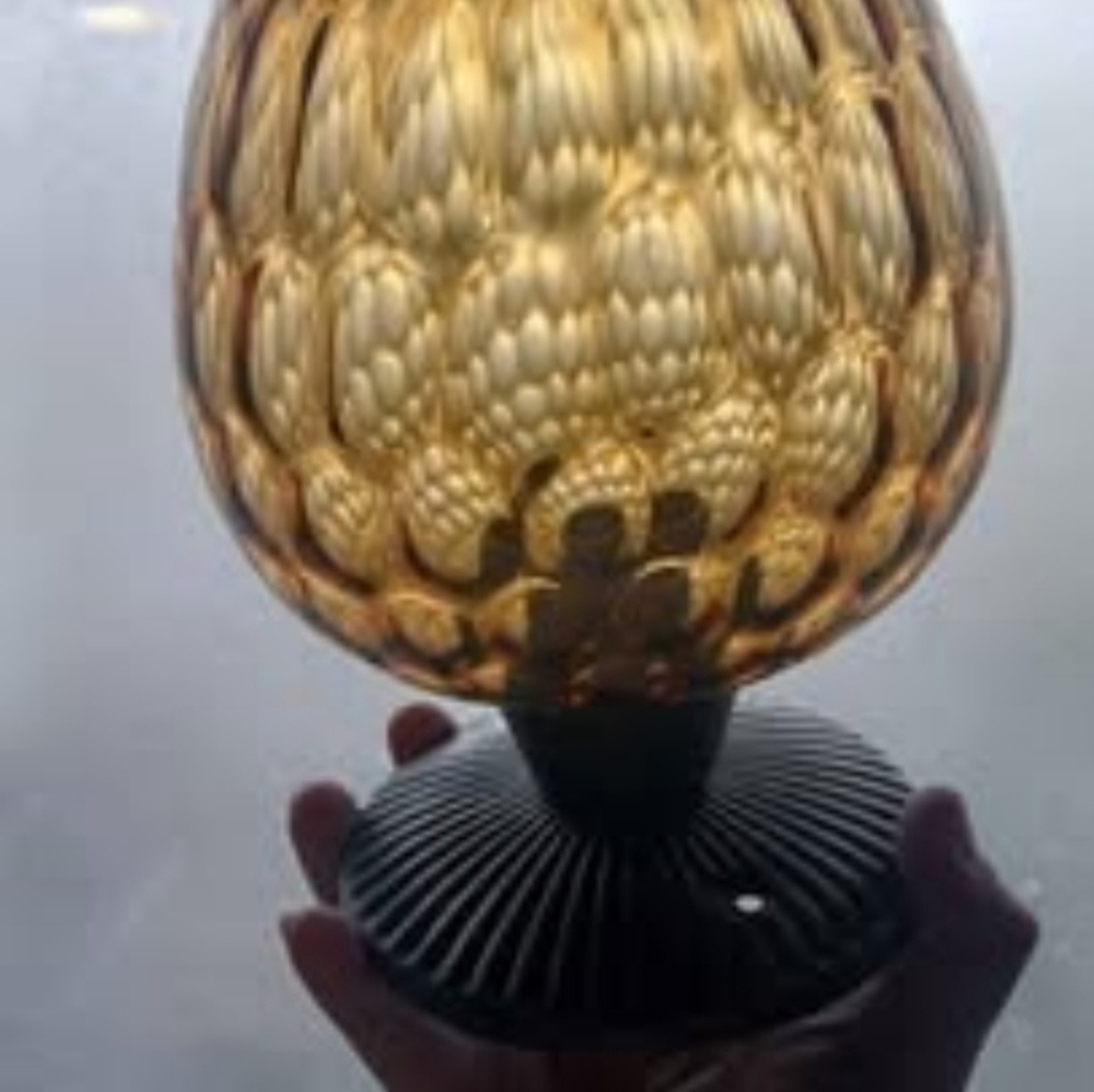 Vtg MCM Amber Art Glass Chandelier, honey combs, 8", original, mint, rare